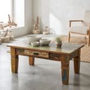 Ver imagem 2 de Mesa Centro Sala Estar Madeira Maciça Rústica Retrô Gaveta Organizadora