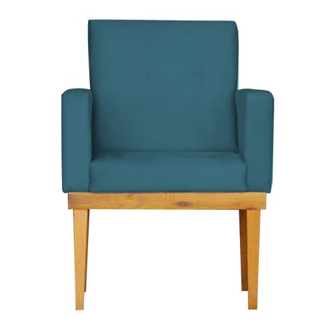 Kit 2 Poltronas Bella Luxo Base de Madeira Maciça Recepção - Suede Azul Royal