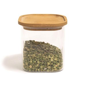 Pote de Vidro com Tampa de Bambu Oikos 800ml Hermético Quadrado Empilhável