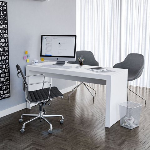 Mesa Escritório Escrivaninha Office com Acabamento tipo Tamponado 160cm PoliComplementos Branco