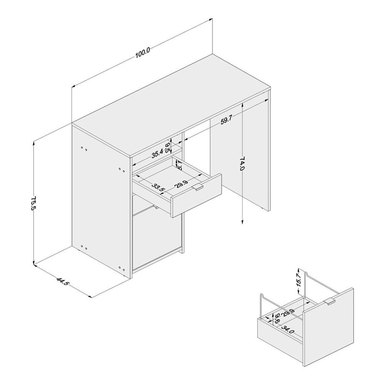 Mesa Escritório Escrivaninha 100cm Camboja 3 Gavetas 1 Nicho PoliComplementos - 2