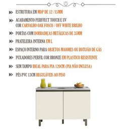 Balcao Para Pia 2 Portas 120CM 17002 Oak Off White PLN - 5