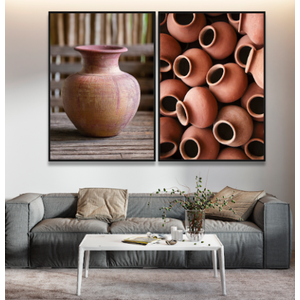 Conjunto de Quadro Decorativo Abstrato Vaso Barro