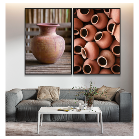 Conjunto de Quadro Decorativo Abstrato Vaso Barro