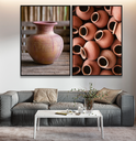 Ver imagem 1 de Conjunto de Quadro Decorativo Abstrato Vaso Barro