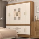 Ver imagem 1 de Guarda Roupa Casal 10 Portas com Espelho e 3 Gavetas Hungria - Amêndola Touch-off White Amêndola