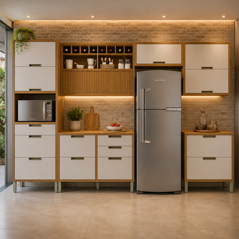 Cozinha Modulada Completa Imperatriz 6 Peças 100% MDF Marrom/Off White - Nesher