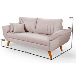 Sofá Texas Retro 3 Lugares Montagem Fácil Almofadas em Linho:creme - 5