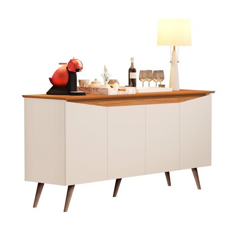 Buffet Aparador 4 Portas Encanto Pés Retro Off White/ Nature Lm