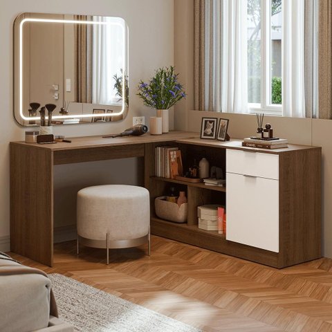 Escrivaninha Penteadeira de Canto Rustic/Branco Madesa