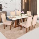 Ver imagem 4 de Conjunto Mesa Retangular Agnes Vidro Off White 6 Cadeiras Stela com Apliques Corriente Areia