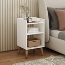 Ver imagem 2 de Mesa de Cabeceira Retrô com Pés Palito em Madeira Maciça Prateleiras e Borda Superior