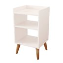 Ver imagem 5 de Mesa de Cabeceira Retrô com Pés Palito em Madeira Maciça Prateleiras e Borda Superior Branco