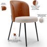 Cadeira para Sala de Jantar Cozinha Estofada Gavi L02 Couríssimo Camel Bouclê Creme - Lyam Decor - 4