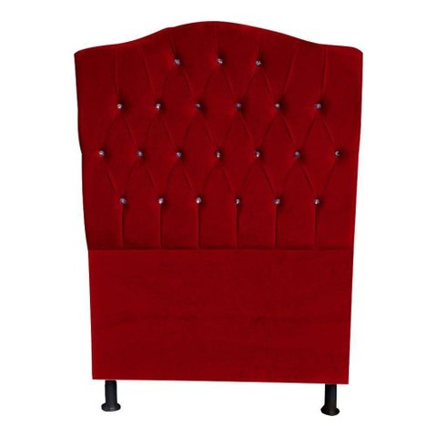 Cabeceira de Cama Box Princesa Solteiro 90 Cm Botão Strass Suede Vermelho do Lar Móveis