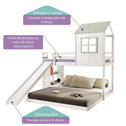 Beliche Solteiro Queen Montessoriano Cabana Family com Escorregador e Estante Casatema - 4
