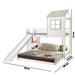 Beliche Solteiro Queen Montessoriano Cabana Family com Escorregador e Estante Casatema - 8