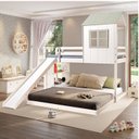 Ver imagem 1 de Beliche Solteiro Queen Montessoriano Cabana com Escorregador e Estante Casatema MadeiraOriginals Branco/Verde