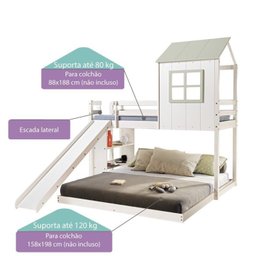 Beliche Solteiro Queen Montessoriano Cabana Family com Escorregador e Estante Casatema - 3