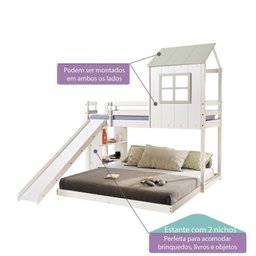 Beliche Solteiro Queen Montessoriano Cabana Family com Escorregador e Estante Casatema - 5