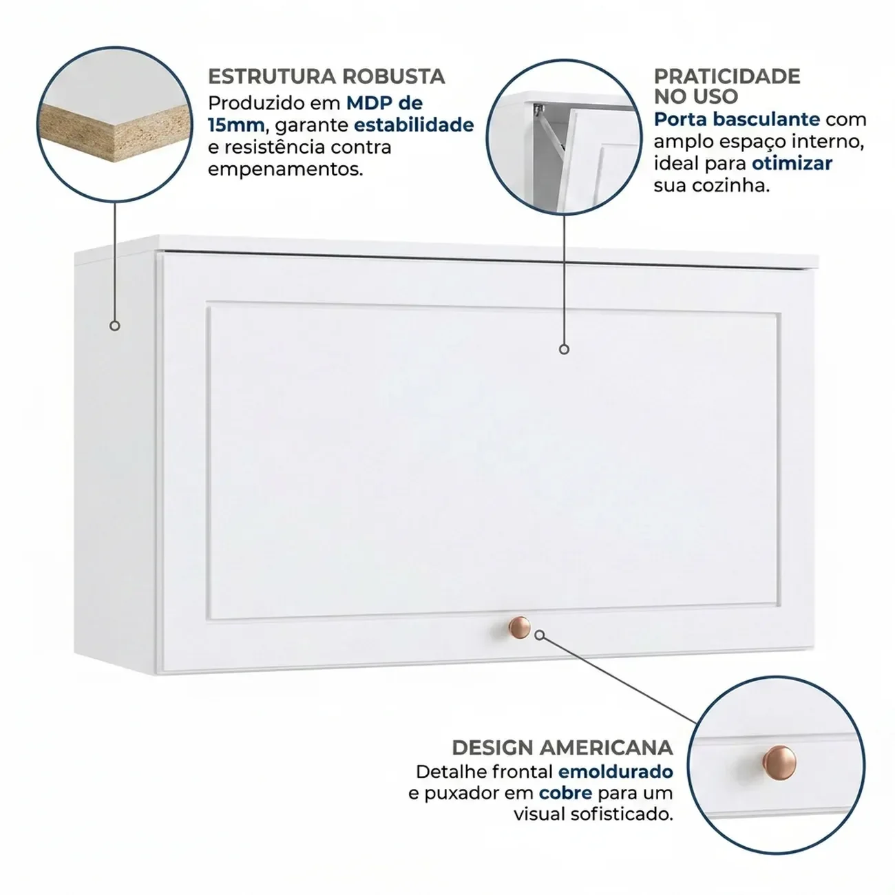 Ver imagem 4 de Armário Aéreo para Cozinha 80cm Americana Branco