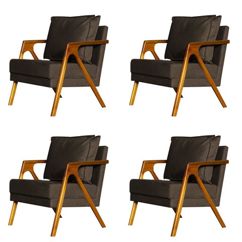 Kit 4 Poltronas Cadeira Mona Luxo Recepção - Suede Marrom