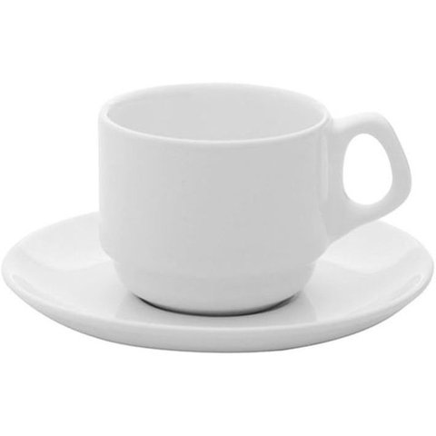 Conjunto 12 Xícaras de Cafezinho com Pires Empilhável 75ml Branca Oxford