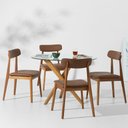 Ver imagem 1 de Conjunto Mesa de Jantar Thai Redonda Vidro Incolor - 1,10m + 4 Cadeira Nord Encosto Estofado PU - Co