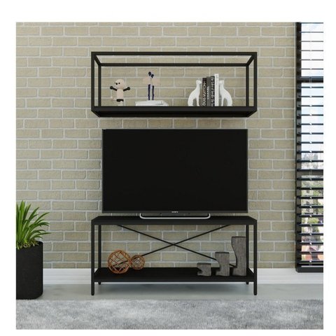 Rack para TV até 50 Polegadas 1 Nicho Aéreo Estilo Industrial Active Yescasa Preto
