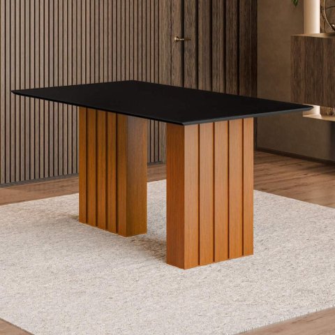 Mesa de Jantar com Vidro 6 Lugares Multimóveis Cr50233 Cinamomo/preto