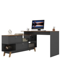 Mesa Escrivaninha em L 120x136cm Retrô 2 Portas Pés Madeira Maciça - 5