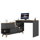 Ver imagem 5 de Mesa Escrivaninha em L 120x136cm Retrô 2 Portas Pés Madeira Maciça