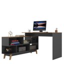 Ver imagem 4 de Mesa Escrivaninha em L 120x136cm Retrô 2 Portas Pés Madeira Maciça