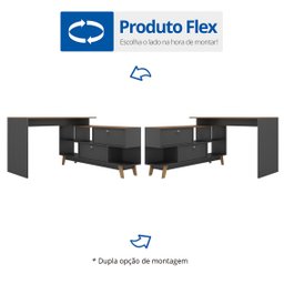 Mesa Escrivaninha em L 120x136cm Retrô 2 Portas Pés Madeira Maciça - 6