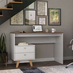 Mesa Escrivaninha 120cm 2 Gavetas Retrô Pés Madeira Maciça - 1