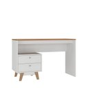Ver imagem 2 de Mesa Escrivaninha Retrô 2 Gavetas 120cm Pés em Madeira Maciça Branco e Nogal