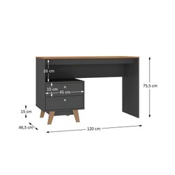 Mesa Escrivaninha 120cm 2 Gavetas Retrô Pés Madeira Maciça - 3