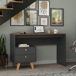 Mesa Escrivaninha 120cm 2 Gavetas Retrô Pés Madeira Maciça - 1
