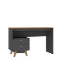 Ver imagem 2 de Mesa Escrivaninha Retrô 2 Gavetas 120cm Pés em Madeira Maciça Grafite e Nogal Preto