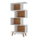 Ver imagem 2 de Estante de Livros 68CMX140,5cm Pés em Madeira Maciça Multiuso 4 Nichos Caracas Branco/Nogal