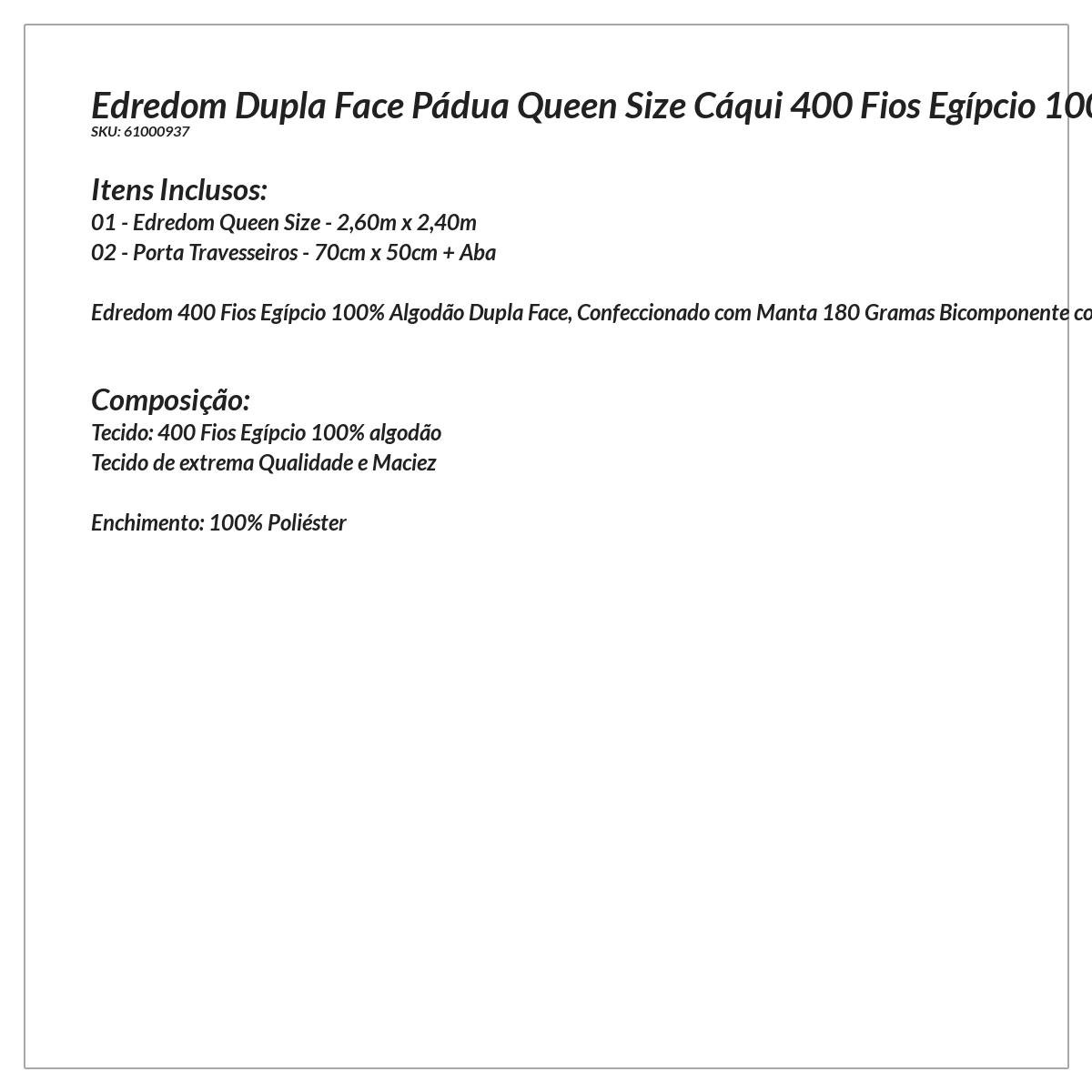 Edredom Queen Size Dupla Face Cáqui 400 Fios Egípcio 100% Algodão 3 Peças - 5