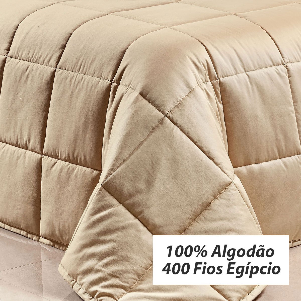 Edredom Queen Size Dupla Face Cáqui 400 Fios Egípcio 100% Algodão 3 Peças - 2