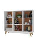 Ver imagem 4 de Estante de Livros 135CMX108CM Pés em Madeira Maciça Baixa 9 Nichos Amelia Branco/Nogal