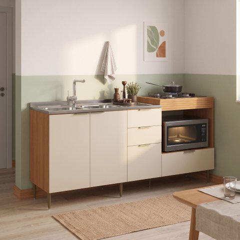 Balcão para Pia 4 Portas 2 Gavetas com Nicho de Forno Prateleiras e Pés Reguláveis 190x87x51,5cm