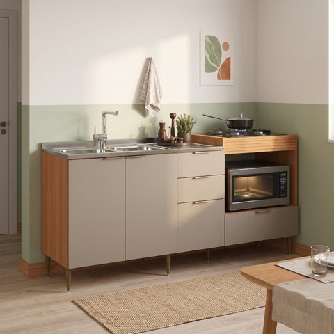 Balcão para Pia 4 Portas 2 Gavetas com Nicho de Forno Prateleiras e Pés Reguláveis 190x87x51,5cm