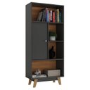 Ver imagem 5 de Estante de Livros 68CMX153CM Pés em Madeira Maciça 1 Porta 3 Prateleiras Pequim Preto/Grafite/Nogal