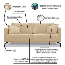 Sofá Living 2 Lugares 1,60 Linho Dourado - Lucadi Home - 7