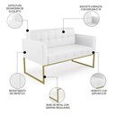Ver imagem 3 de Sofá Namoradeira Base Industrial Dourado Ana Sintético Branco - Ibiza