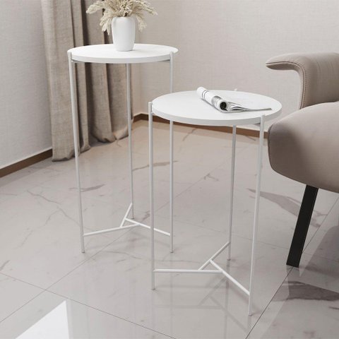 Mesa Lateral Redonda Áquila Branca Tampo Branco