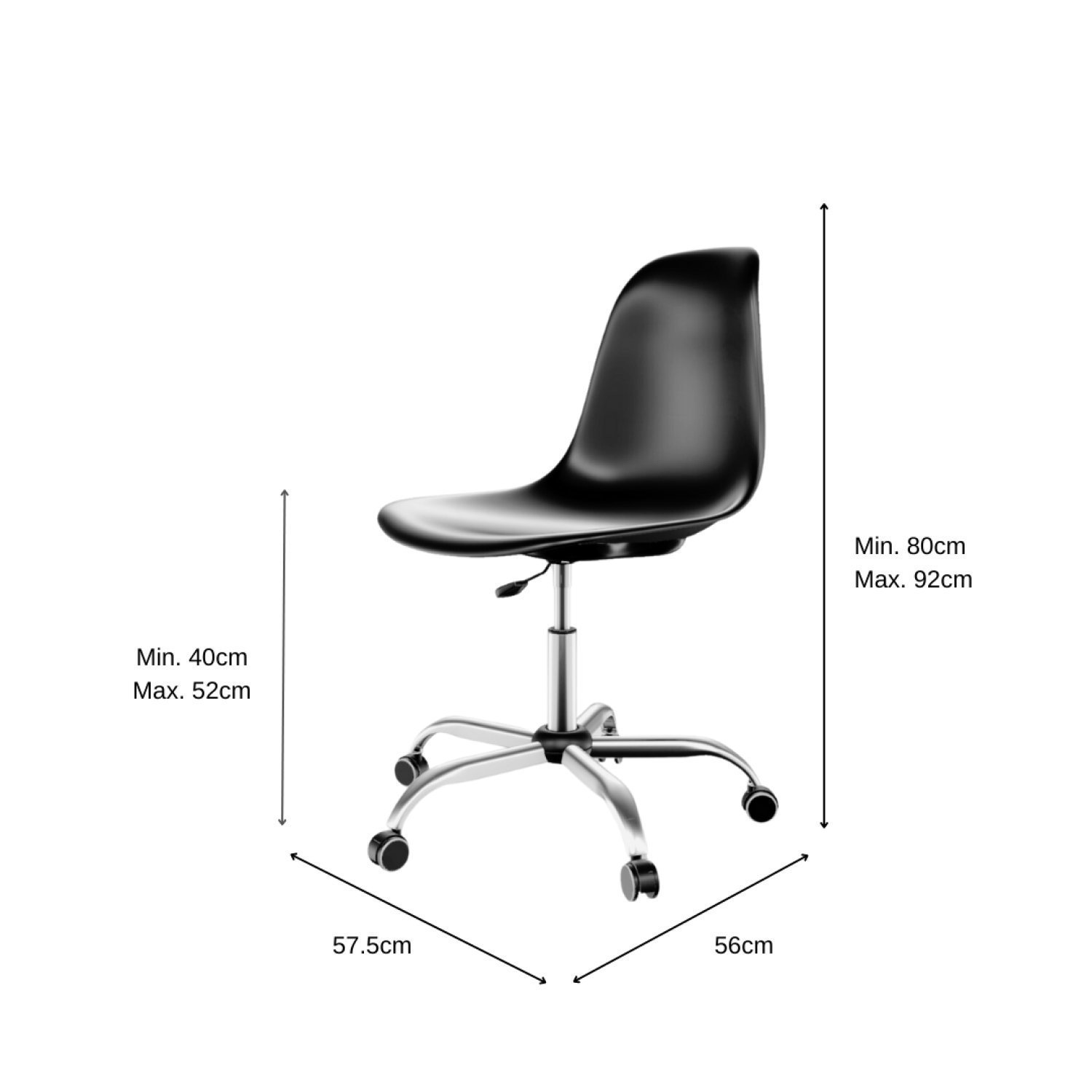 Cadeira Escritório Eames PP Base Aço Preta - 3